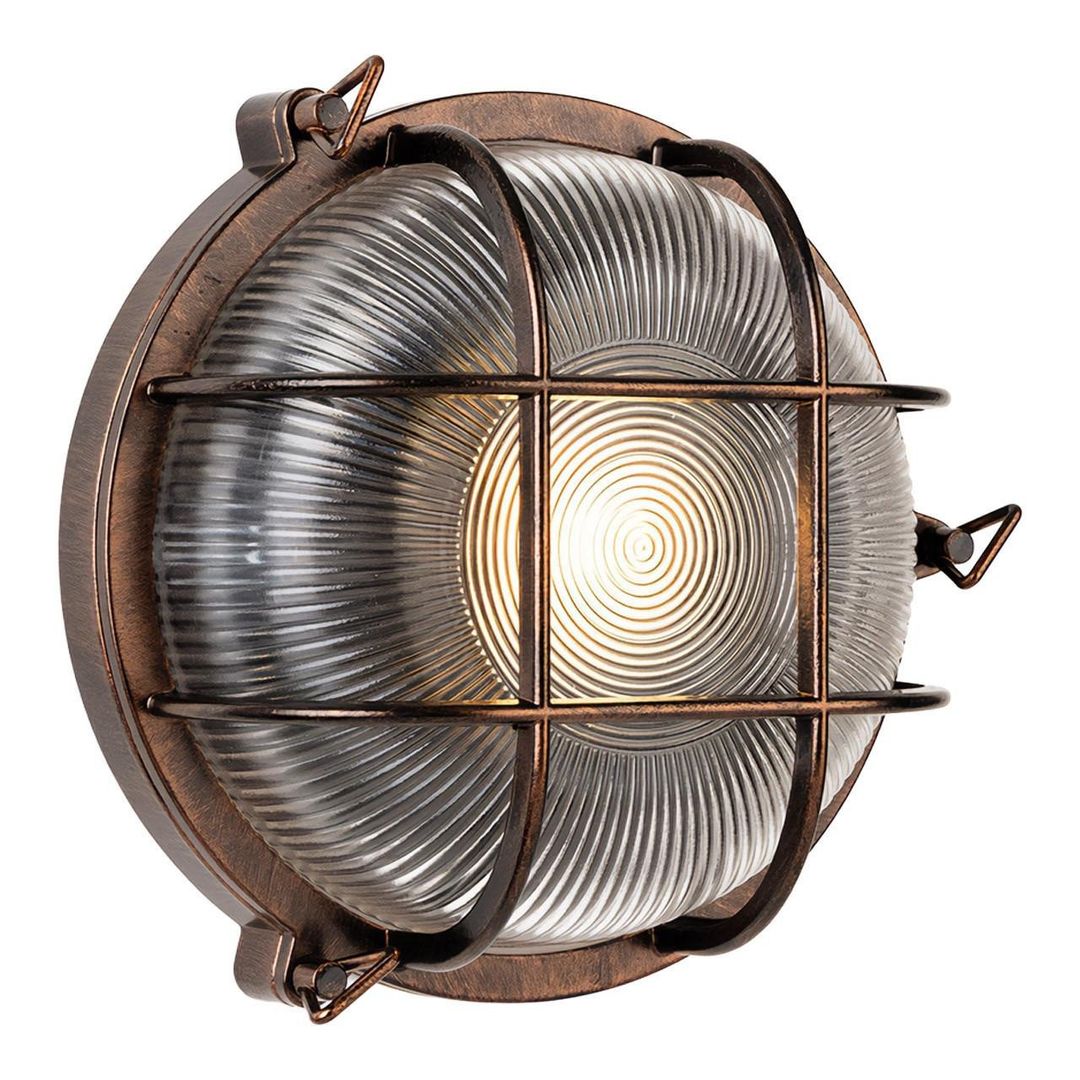 Firstlight Turin Round Outdoor Wall Bulkhead Ribbed in Antique Copper - Image 1