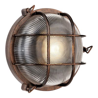 Firstlight Turin Round Outdoor Wall Bulkhead Ribbed in Antique Copper