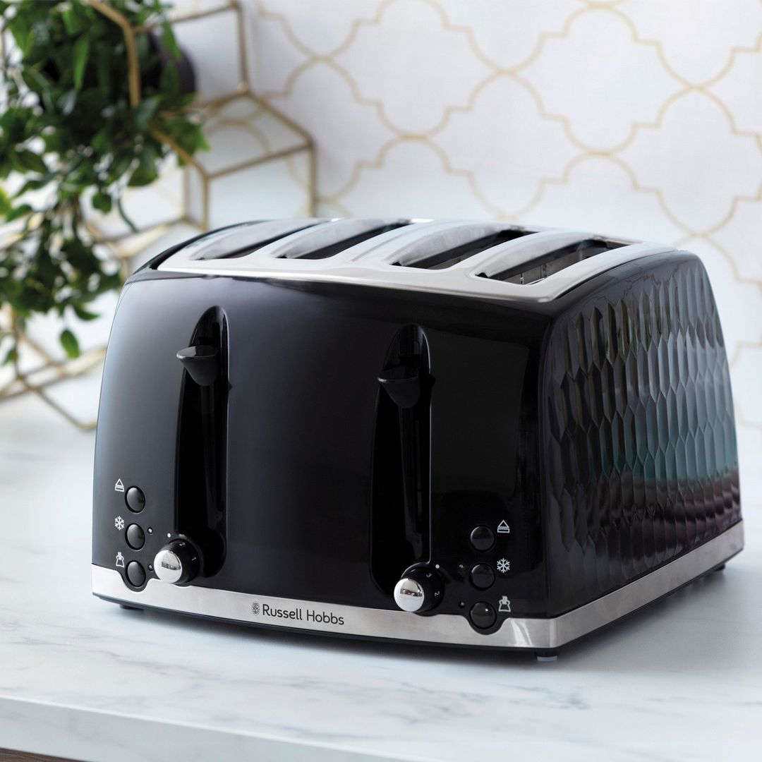 RUSSELL HOBBS Honeycomb 4-Slice Toaster - Black, Black - Image 1