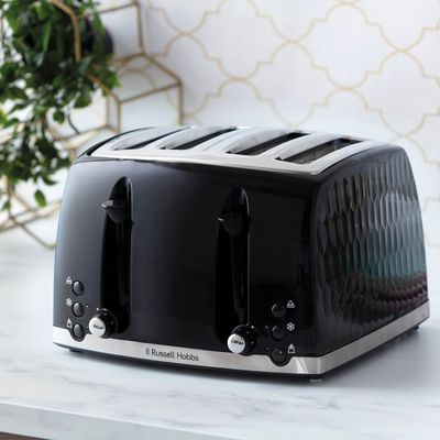 RUSSELL HOBBS Honeycomb 4-Slice Toaster - Black, Black