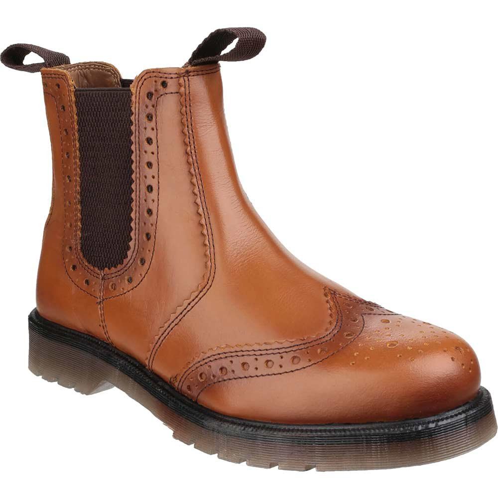 Amblers Mens Dalby Pull On Brogue Boots Tan Size 5 - Image 1