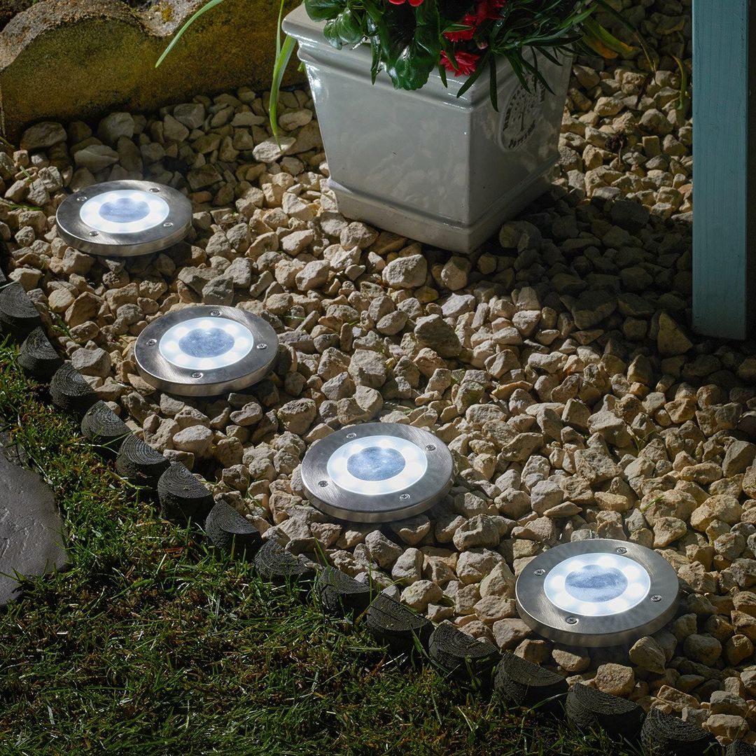SuperBright LED Solar Ground Up Light (4 Pack) White Brushed Stainless Steel - Image 1