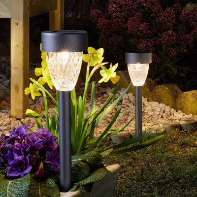 SuperBright LED Solar Stake Light Warm White Outdoor Garden Lights Metallic Dark Grey (4 Pack)