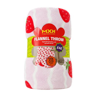 MXM Soft Strawberry Flannel Throw Multi 170 x 230 cm