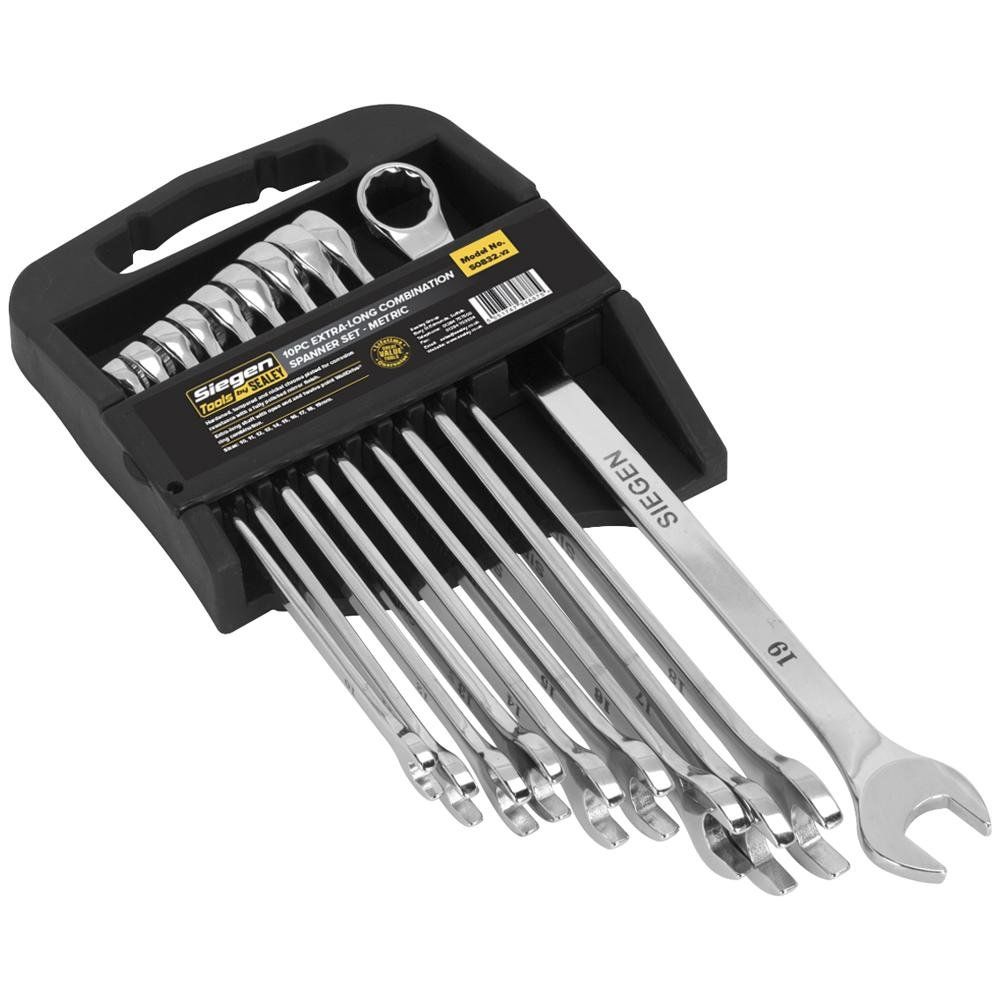 Siegen 10 Piece Extra Long Combination Spanner Set Metric - Image 1
