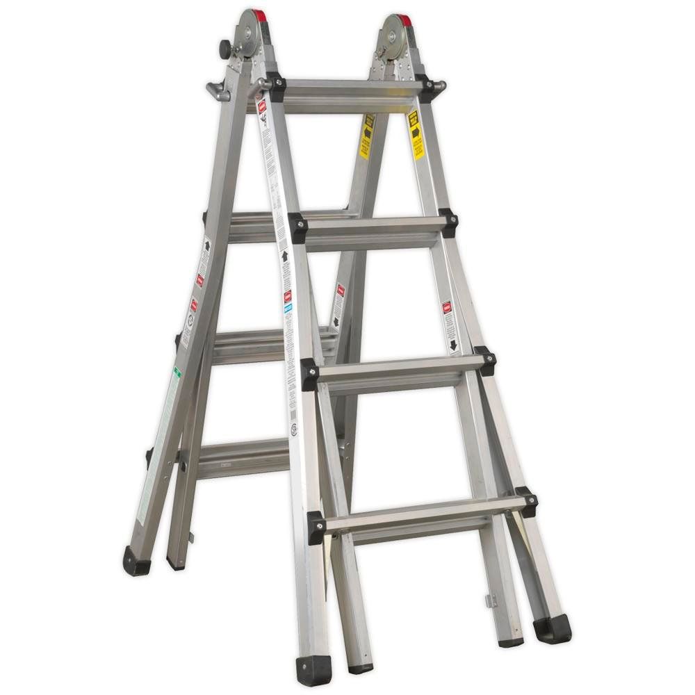 Sealey AFPL3 Aluminium Telescopic Ladder 4-Way En 131 Adjustable Height - Image 1