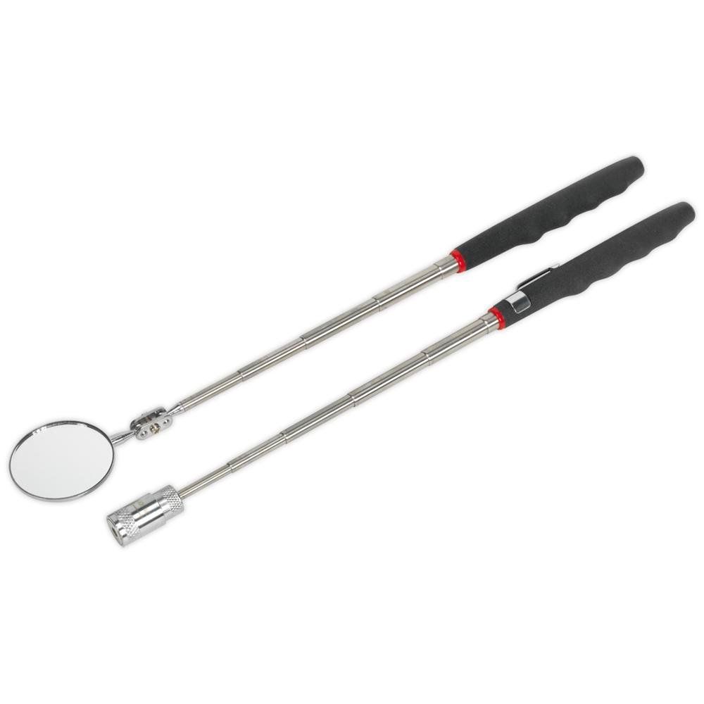 Siegen 2 Piece Telescopic Magnetic LED Pick Up Tool and Inspection Mirror Set - Image 1