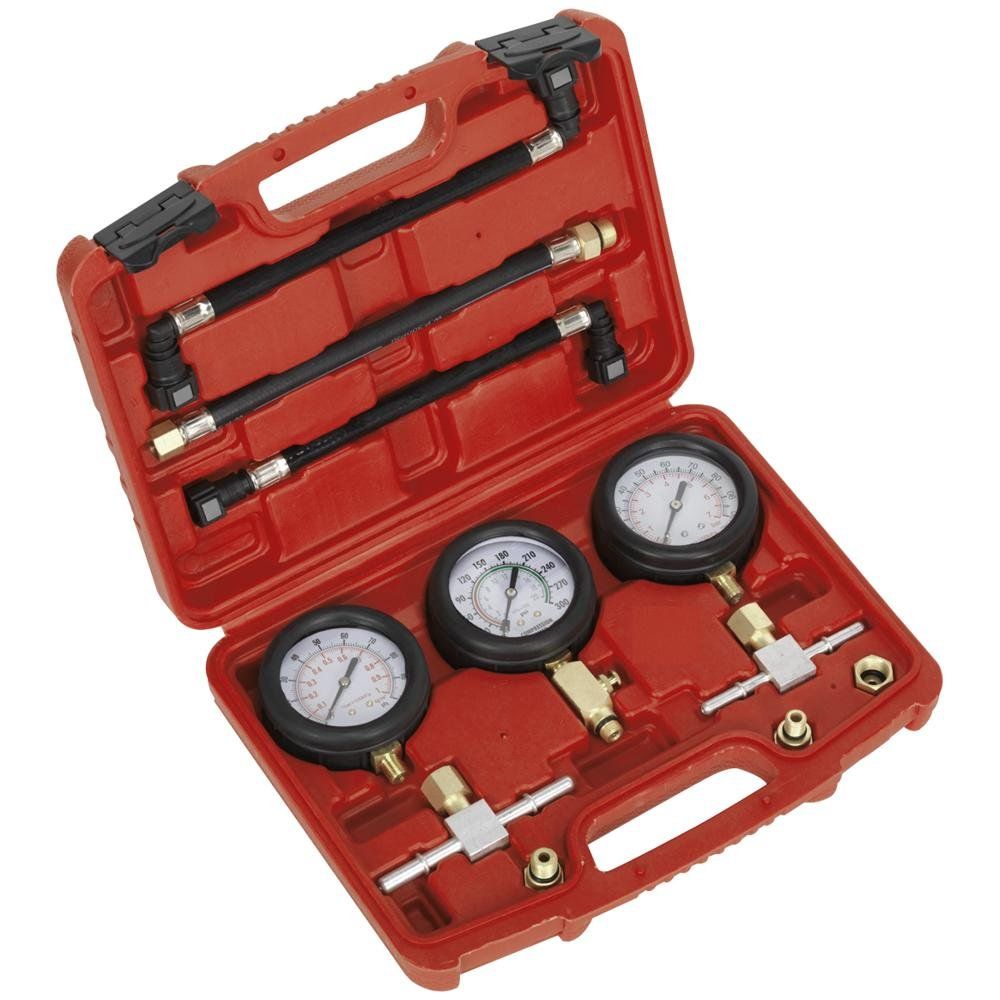 Sealey 3 Piece Motorcycle Compression and Fuel Pressure Gauge Set - Image 1
