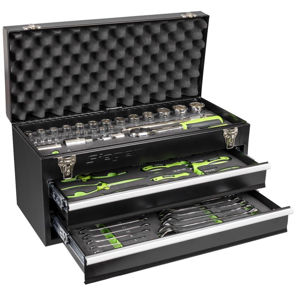 Siegen 2 Drawer Tool Chest + 90 Piece Tool Kit Black - Image 1