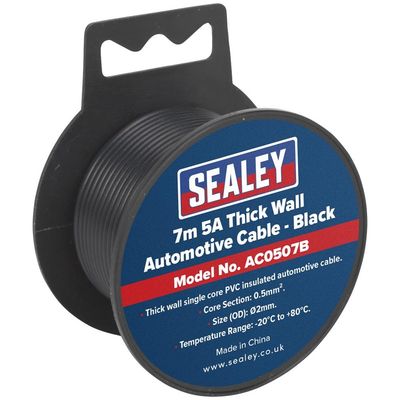 Sealey AC0507B Automotive Cable Thick Wall 5A 7M Black