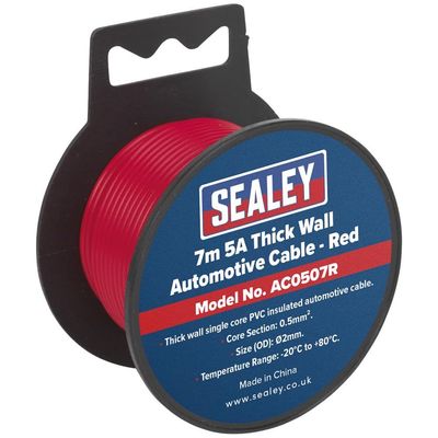 Sealey AC0507R Automotive Cable Thick Wall 5A 7M Red