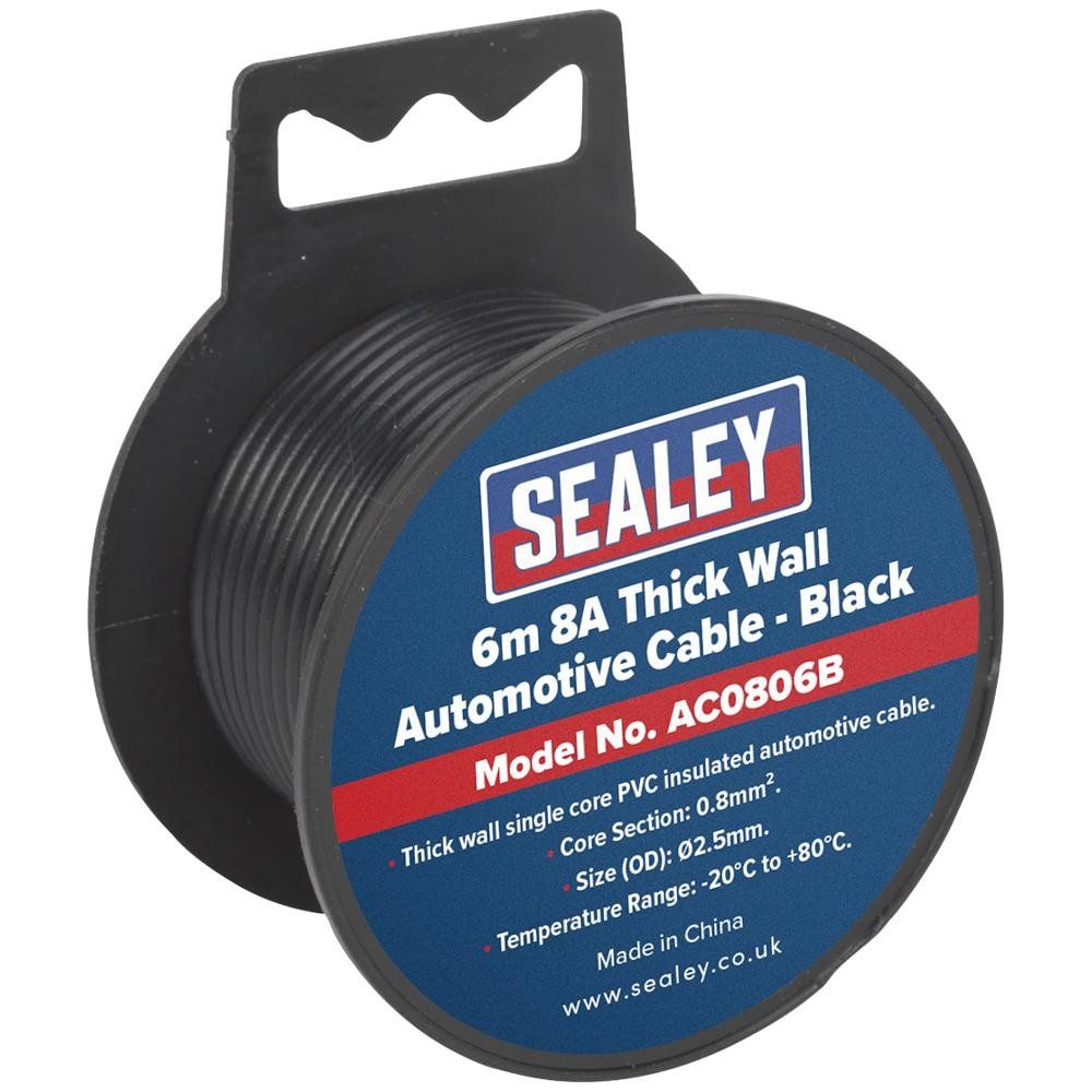 Sealey AC0806B Automotive Cable Thick Wall 8A 6M Black - Image 1