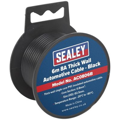 Sealey AC0806B Automotive Cable Thick Wall 8A 6M Black