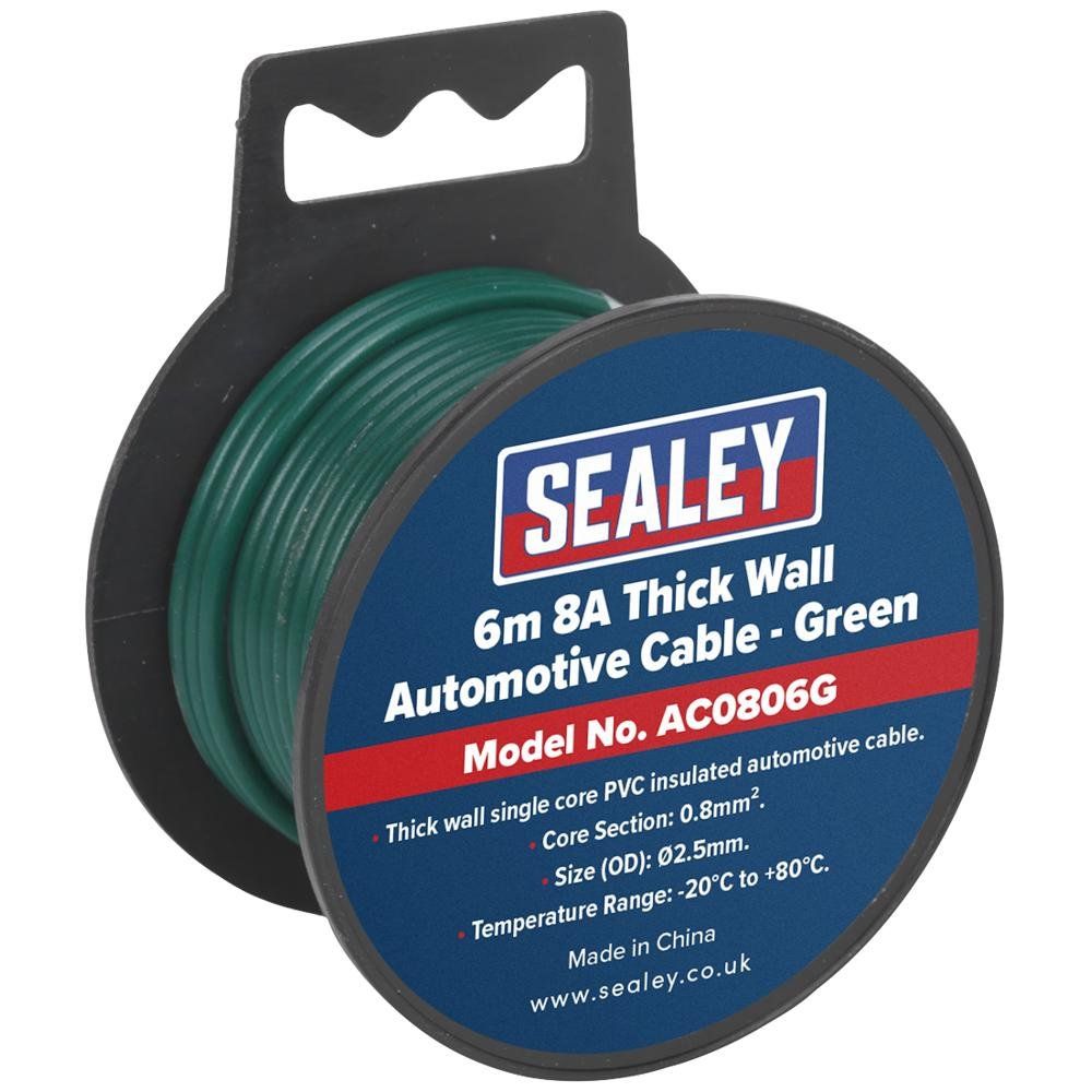 Sealey AC0806G Automotive Cable Thick Wall 8A 6M Green - Image 1