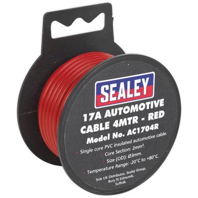 Sealey AC1704R Automotive Cable Thick Wall 17A 4M Red