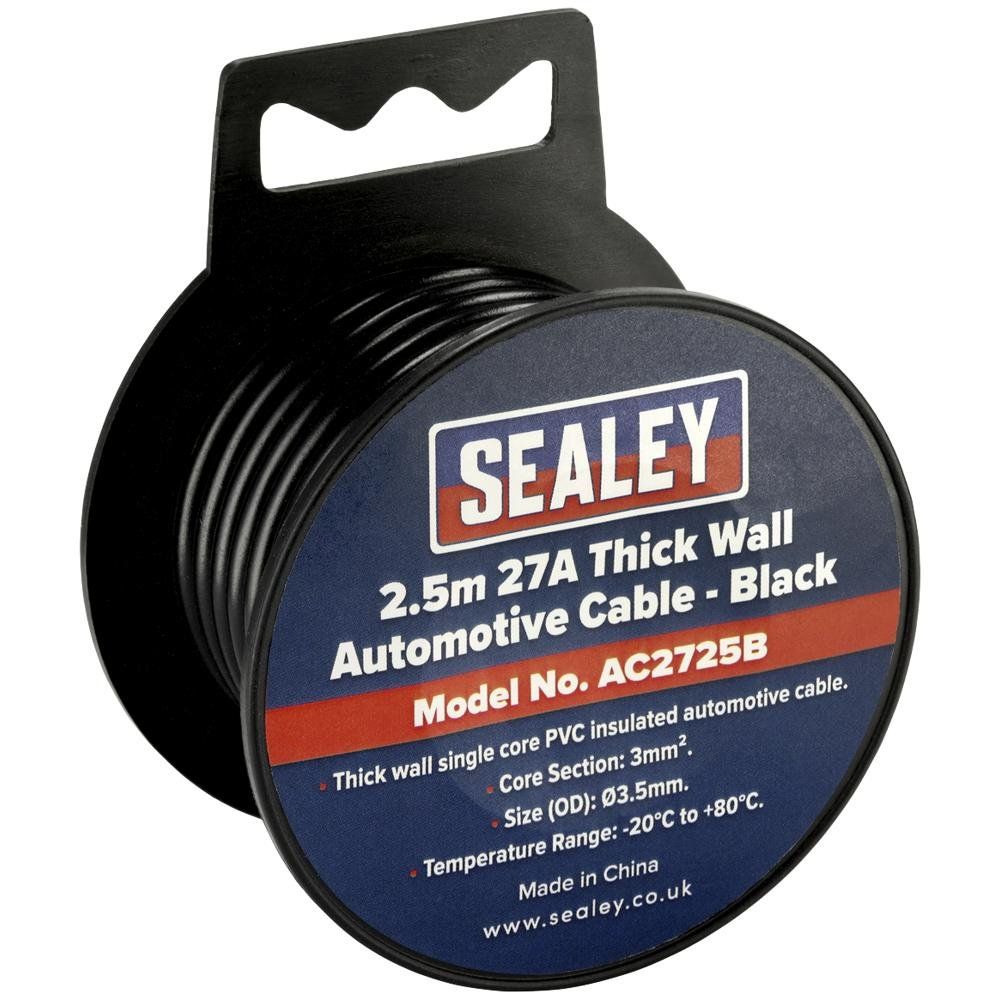 Sealey AC2725B Automotive Cable Thick Wall 27A 2.5M Black - Image 1