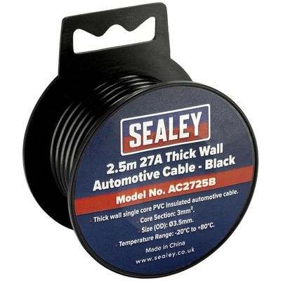 Sealey AC2725B Automotive Cable Thick Wall 27A 2.5M Black