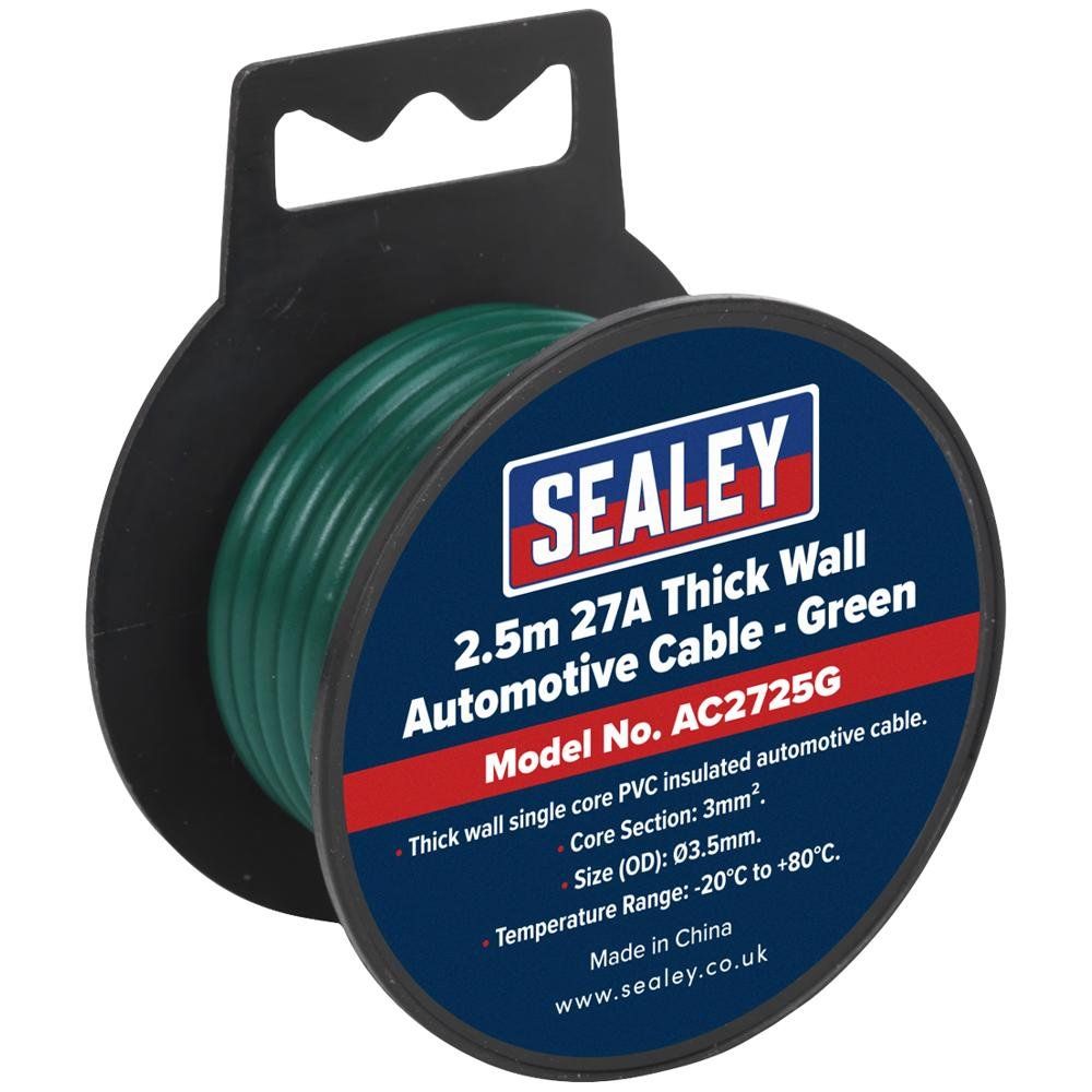 Sealey AC2725G Automotive Cable Thick Wall 27A 2.5M Green - Image 1