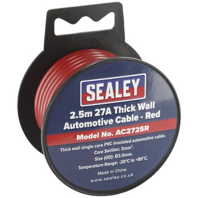 Sealey AC2725R Automotive Cable Thick Wall 27A 2.5M Red