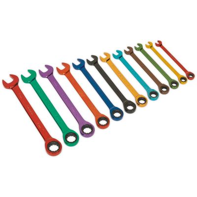 Siegen 12 Piece Colour Coded Ratchet Combination Spanner Set