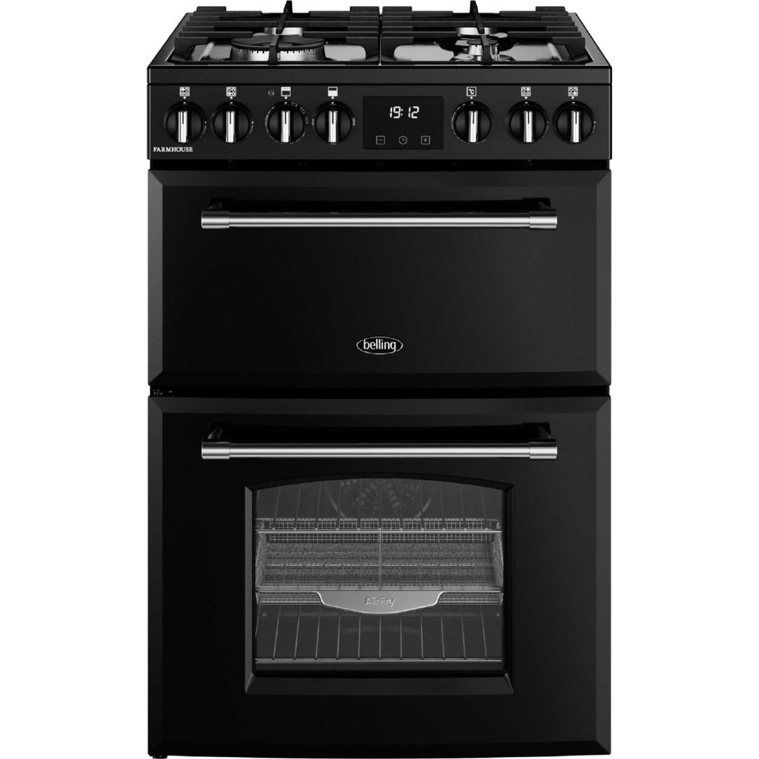 Belling BEL MRA FARMHOUSE 60DF BLK 11813 60cm Dual Fuel Mini Range Cooker - BLACK - Image 1