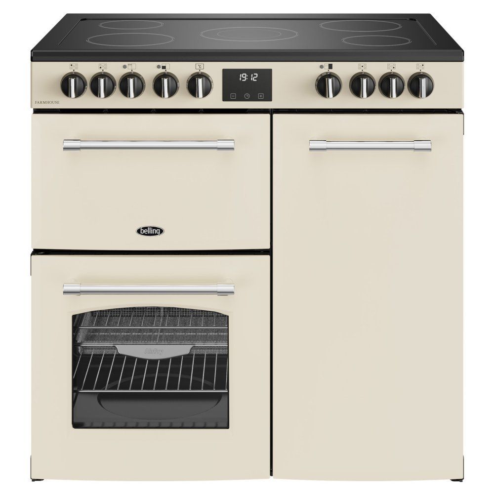 BELLING Farmhouse 90E Electric Ceramic Range Cooker - Cream & Chrome, Cream - Image 1