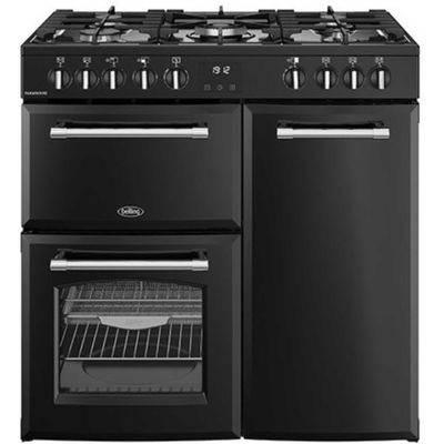 BELLING Farmhouse 90DF Dual Fuel Range Cooker - Black & Chrome, Silver/Grey,Black