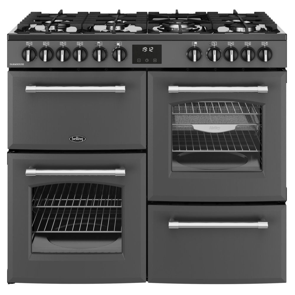 BELLING Farmhouse 100DF Dual Fuel Range Cooker - Anthracite & Chrome, Silver/Grey - Image 1
