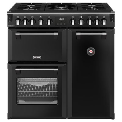 STOVES Richmond 90DF 90 cm Dual Fuel Range Cooker - Black & Chrome, Silver/Grey,Black