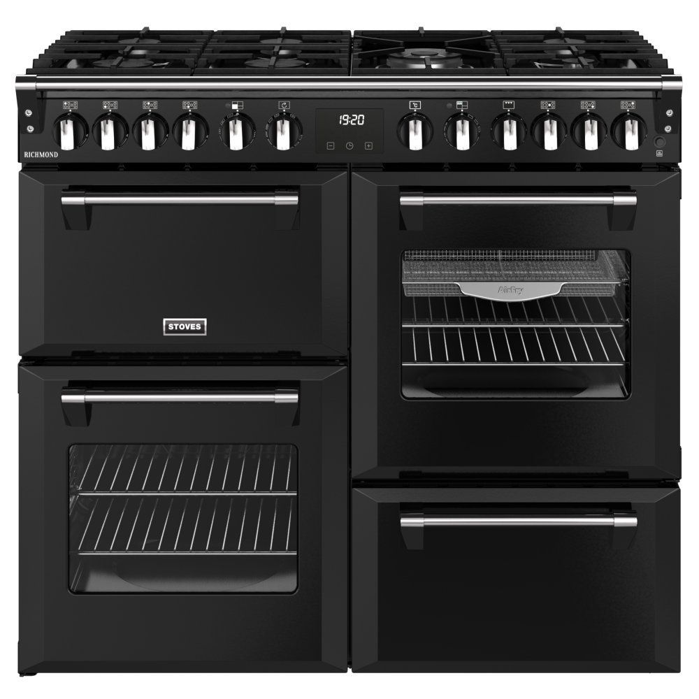 STOVES Richmond 100DF Dual Fuel Range Cooker - Black & Chrome, Silver/Grey,Black - Image 1