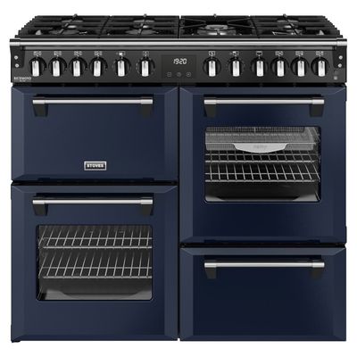 STOVES Richmond Deluxe 100DF Dual Fuel Range Cooker - Midnight Blue & Chrome, Blue,Silver/Grey
