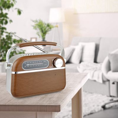 Vintage AMFM Rechargeable Portable Radio with Bluetooth Wood Effect - Brown