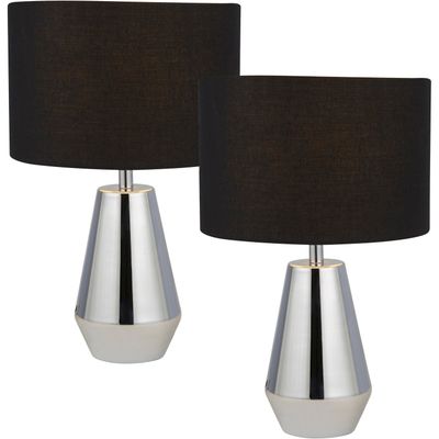 Searchlight Laynie table lamp, grey/black, metal/textile, 24 cm, E14 - Thumbnail 2