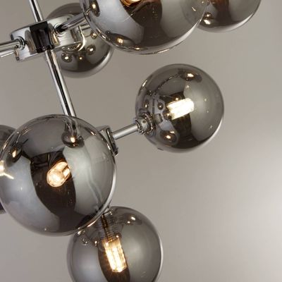 Searchlight Zarath pendant light, smoky grey, glass, 9-bulb, Ø 49 cm