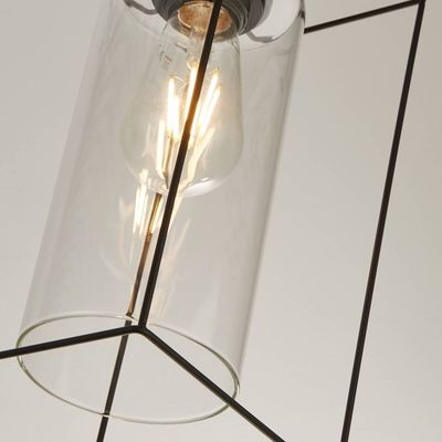 Searchlight Vesperon pendant light, transparent, glass, 3-bulb, 75 cm