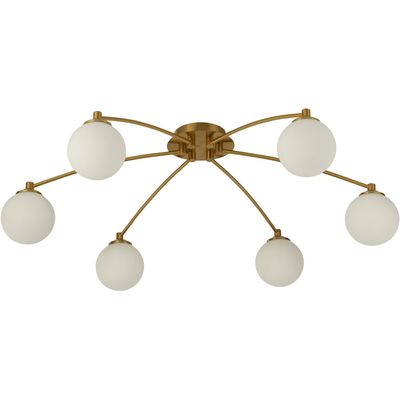 Searchlight Feylinn ceiling light, white/brass, glass, Ø 75 cm, 6-bulb. - Thumbnail 2