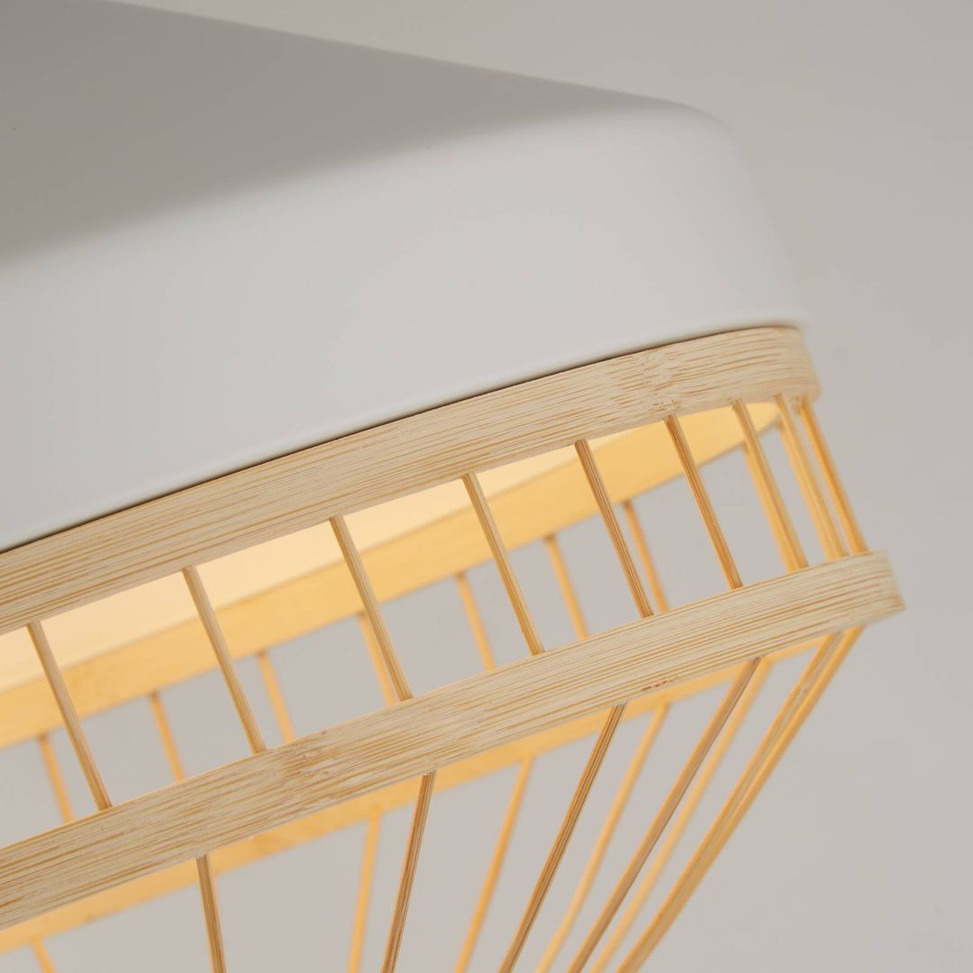 Searchlight Lanya pendant light, white, steel/bamboo, Ø 30 cm, E27 - Image 1