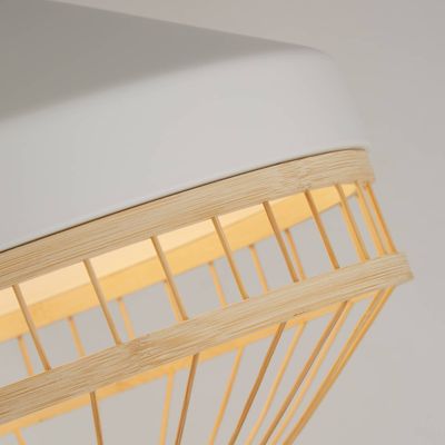 Searchlight Lanya pendant light, white, steel/bamboo, Ø 30 cm, E27