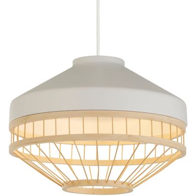 Searchlight Lanya pendant light, white, steel/bamboo, Ø 30 cm, E27 - Thumbnail 2