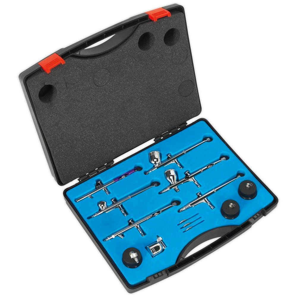 Sealey AB936 Mini Air Brush Kit 10Pc Gravity/Suction Feed - Image 1