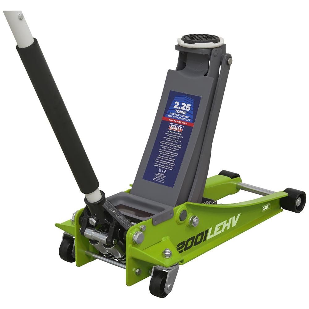 Sealey 2 Tonne Low Entry Rocket Lift Trolley Jack Green - Image 1
