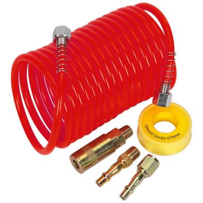 Sealey AHK03 Air Hose Kit 5M X Ø5Mm Pe Coiled With Connectors