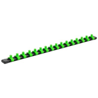 Sealey AK27052HV Socket Retaining Rail With 16 Clips 1/4inSq Drive - Hi-Vis Green