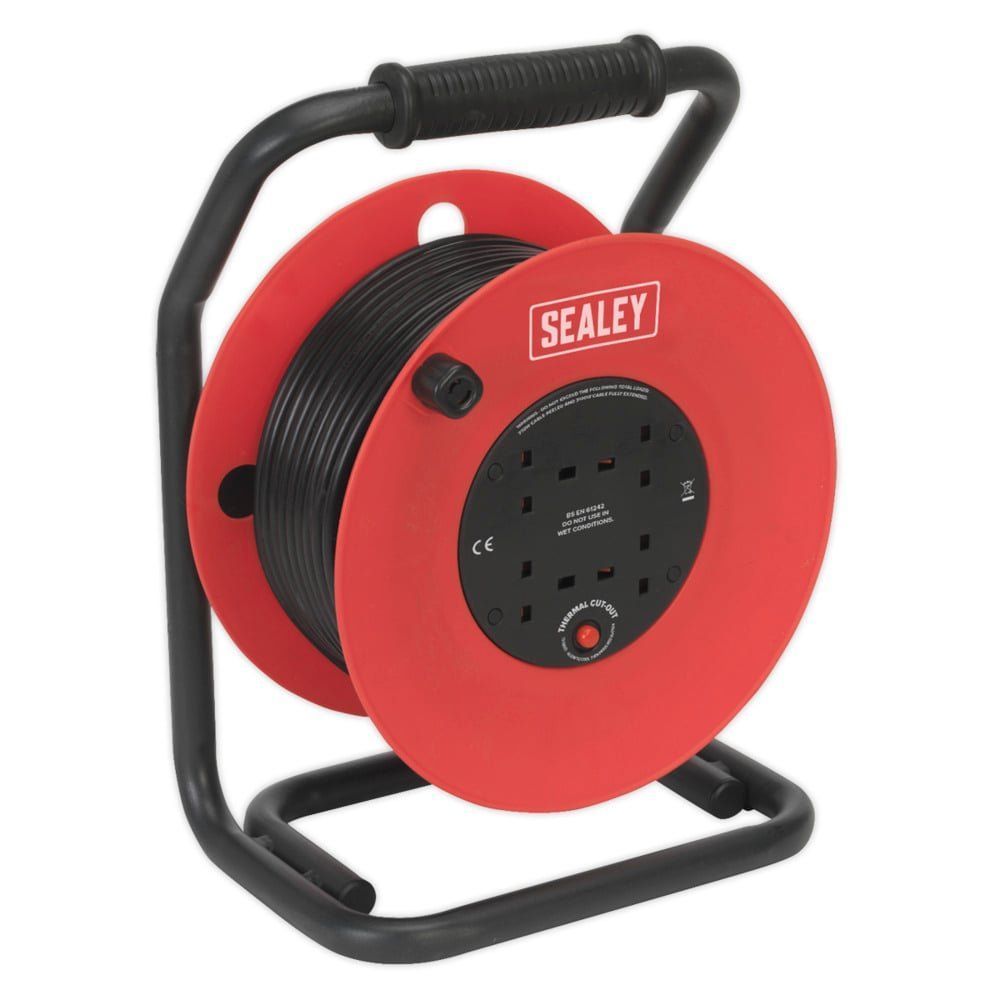 Sealey 50M Heavy-Duty Cable Reel With Thermal Trip 4 X 230V - Image 1