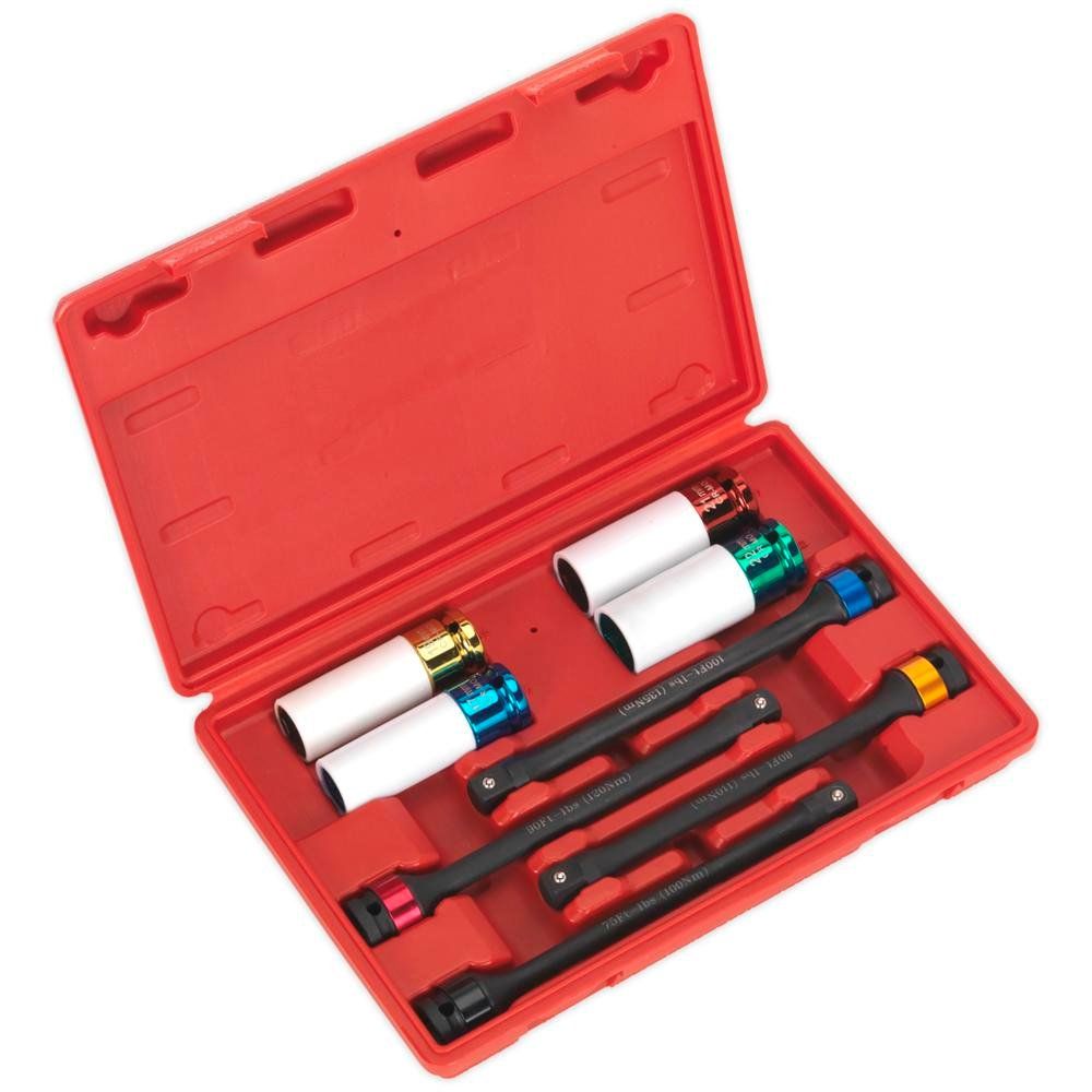 Sealey AK2243 Torque Stick & Aluminium Wheel Impact Socket Set 8Pc 1/2inSq Drive - Image 1
