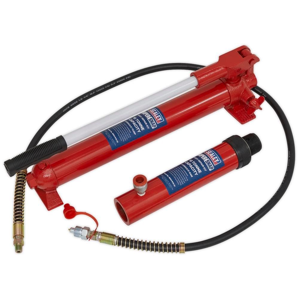 Sealey 10 Tonne Push Ram with Pump and Hose Assembly - Image 1