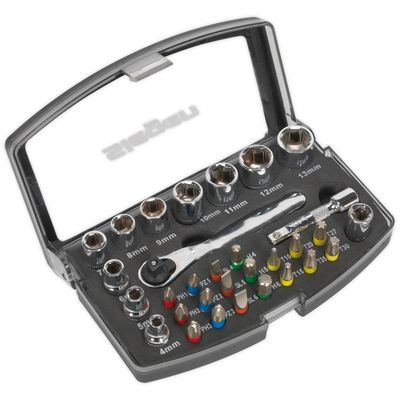 Siegen S01036 30 Piece 1/4" Drive Socket and Colour Coded Bit Set 1/4"