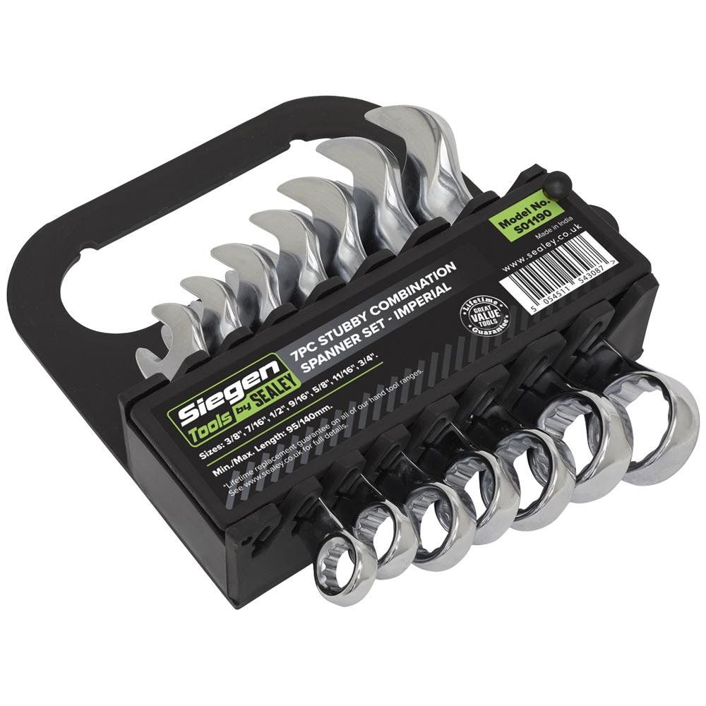 Siegen 7 Piece Stubby Combination Spanner Set Imperial - Image 1