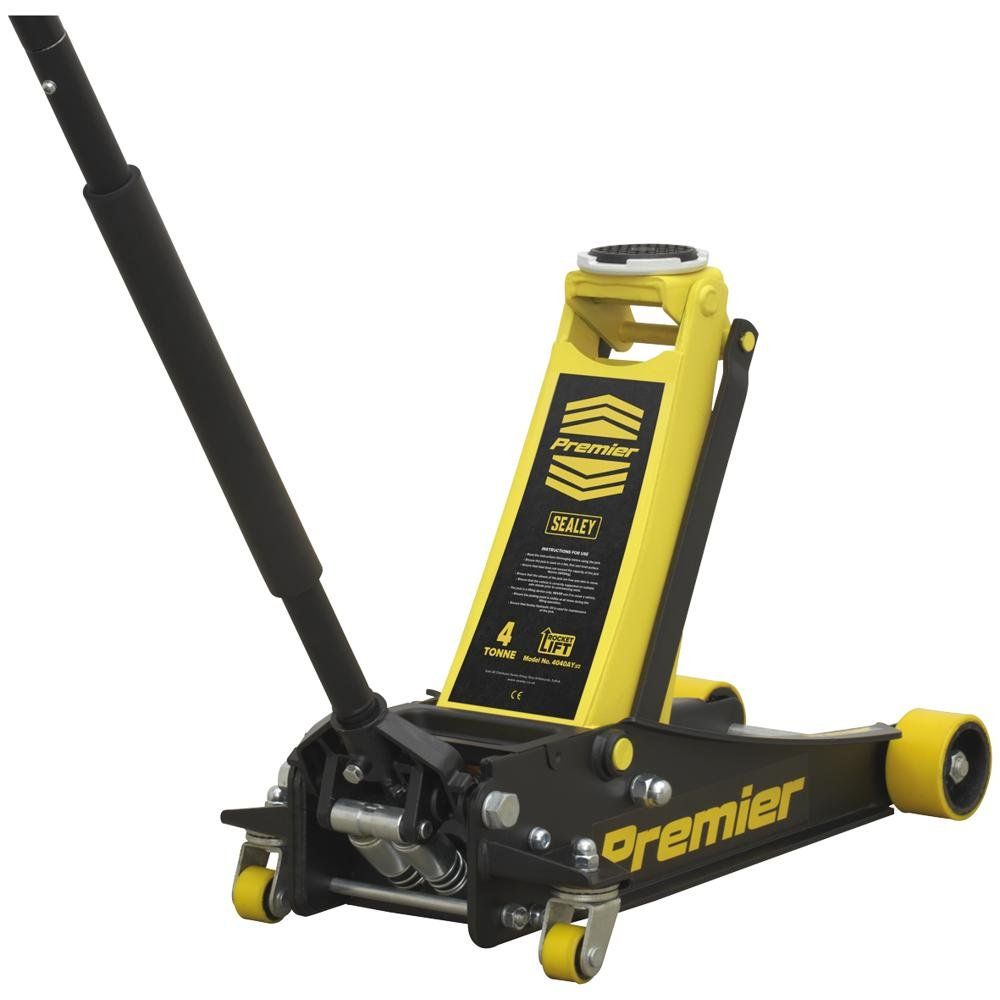 Sealey 4040AY Trolley Jack 4 Tonne Low Profile Rocket Lift Yellow - Image 1