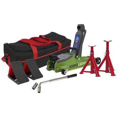 Sealey 1020LEHVBAGCOMBO Trolley Jack 2 Tonne Low Entry Short Chassis & Accessories Bag Combo - Hi-Vis Green